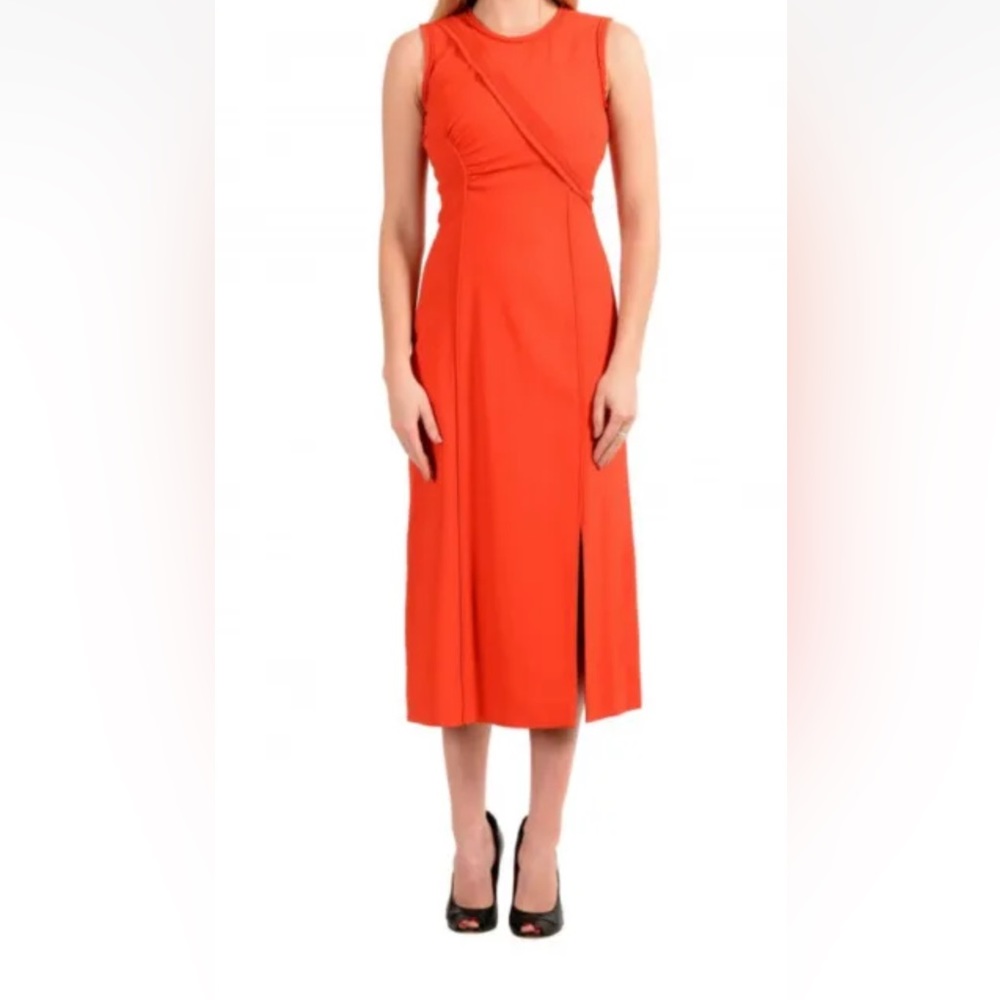 Hugo Boss Runway Edition Dymeani In Silk Orange Sleeveless Sheath Dress Size 4